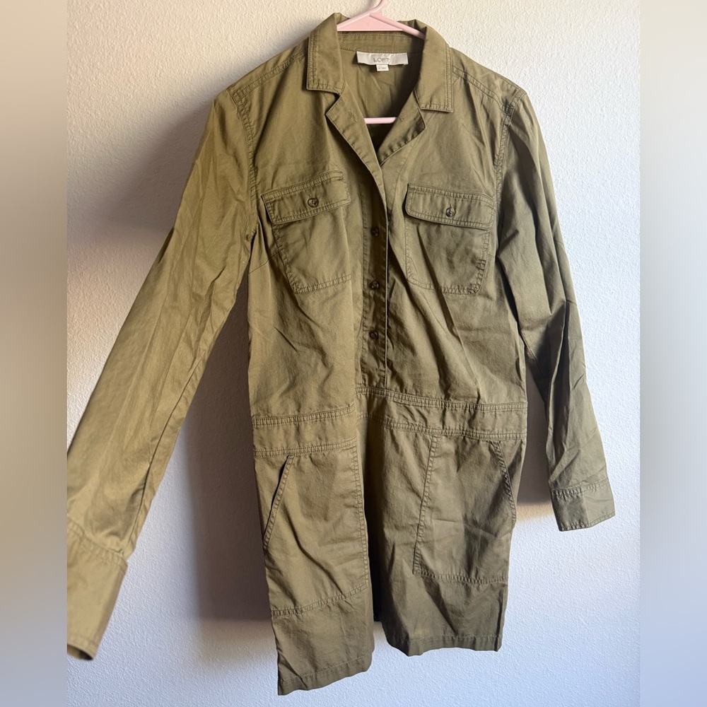 LOFT Cotton Utility Dress Collared Button Front